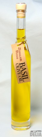 A bottle of basil olive oil
