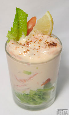 Prawn cocktail presented in a shot glass