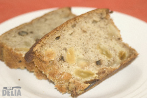 Two slices of banana bread on a plate