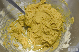 A stiff gram flour paste for onion bhajis, ready for onions, garlic and coriander to be added