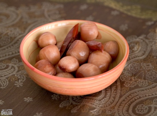 Indian pickled onions in a dish