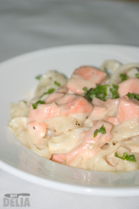 Tagliatelle with salmon in a creamy sauce