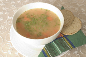 Basic lentil soup in a white bowl