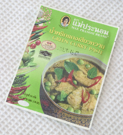 A packet of commercially-produced Thai green curry paste