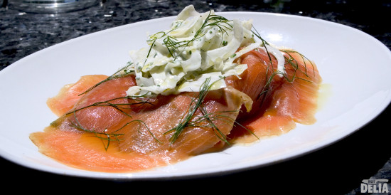 smoked salmon with fennel salad and crème fraiche dressing