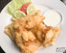 A plate of fish and chips