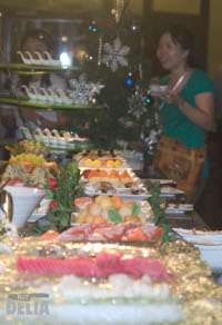 Display of sushi and sashimi on ice