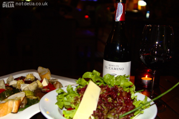 Salad, antipasto and wine at Zaks Wine Pub