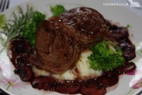Venison with celeriac mash and blackcurrant & red wine sauce
